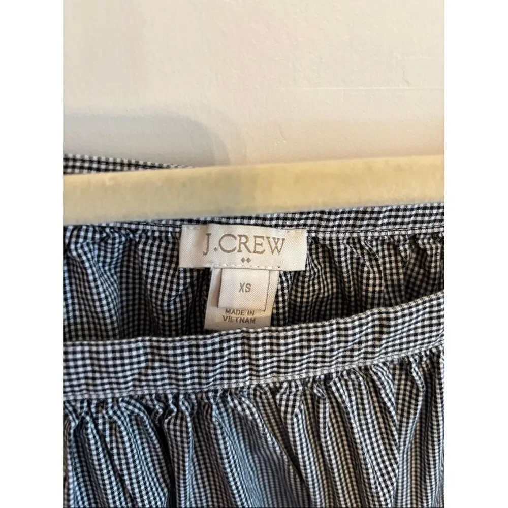 J.Crew Gingham Puff Sleeve Blouse XS Black White Square Neck Style G7060